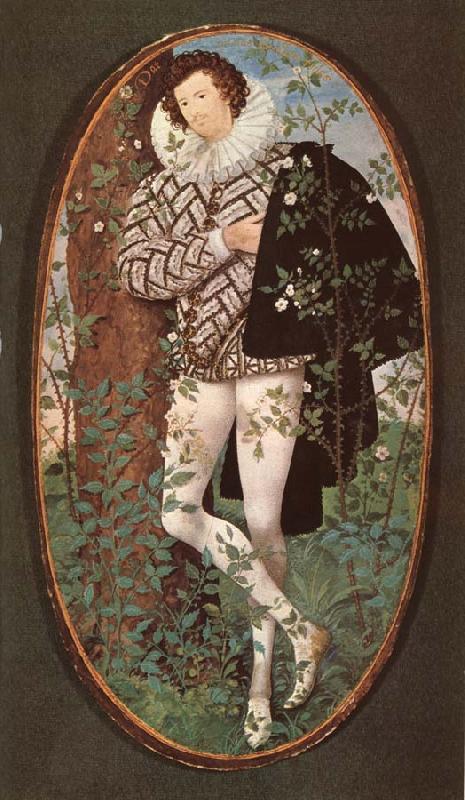 Nicholas Hilliard An unknown Youth Leaning against a tree among roses Germany oil painting art